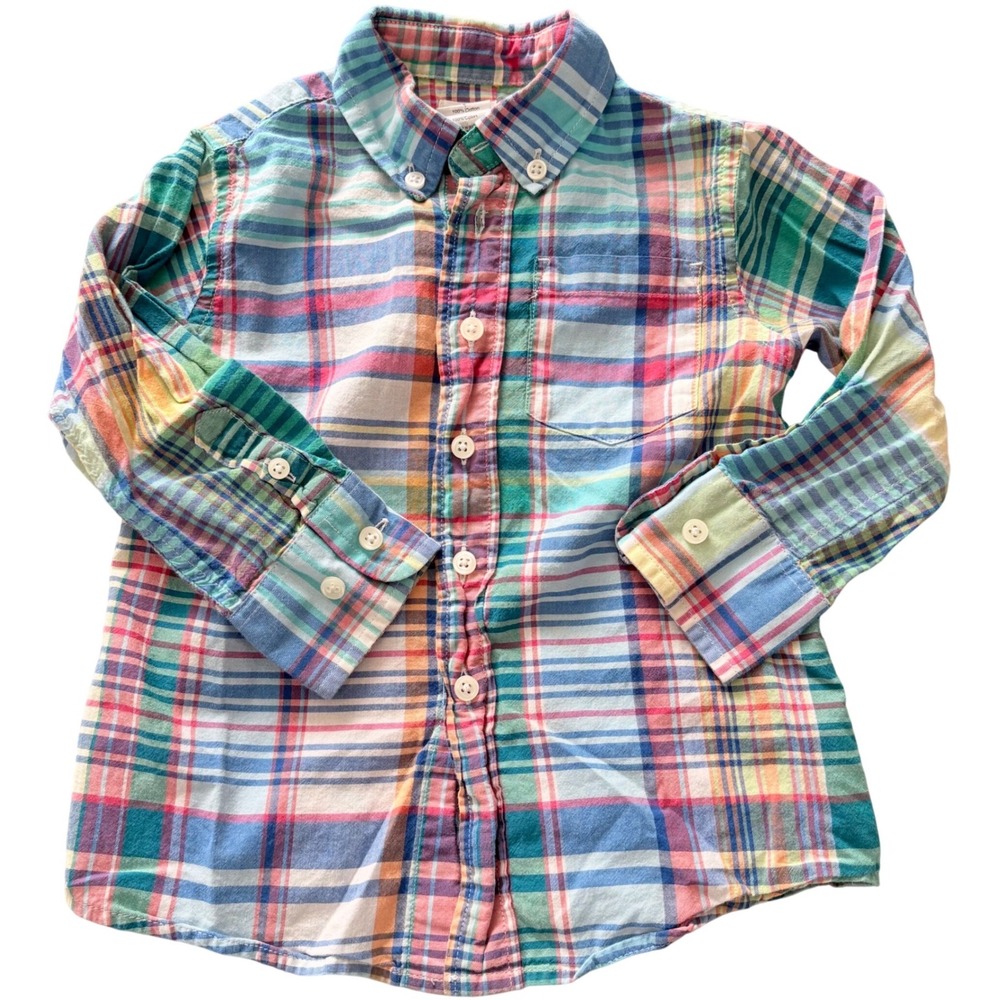 Crewcuts Button Down Shirt Boys Size 2 Multi-Color Excellent Plaid Cotton Preppy